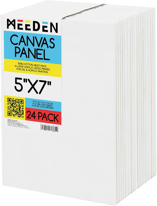 MEEDEN 24-Pack 100% Cotton Canvas Boards for Painting - 5x7'' Blank Canvas Panels for Oil & Acrylic Painting, Ready to Paint Art Supplies for Professional Artists, Students