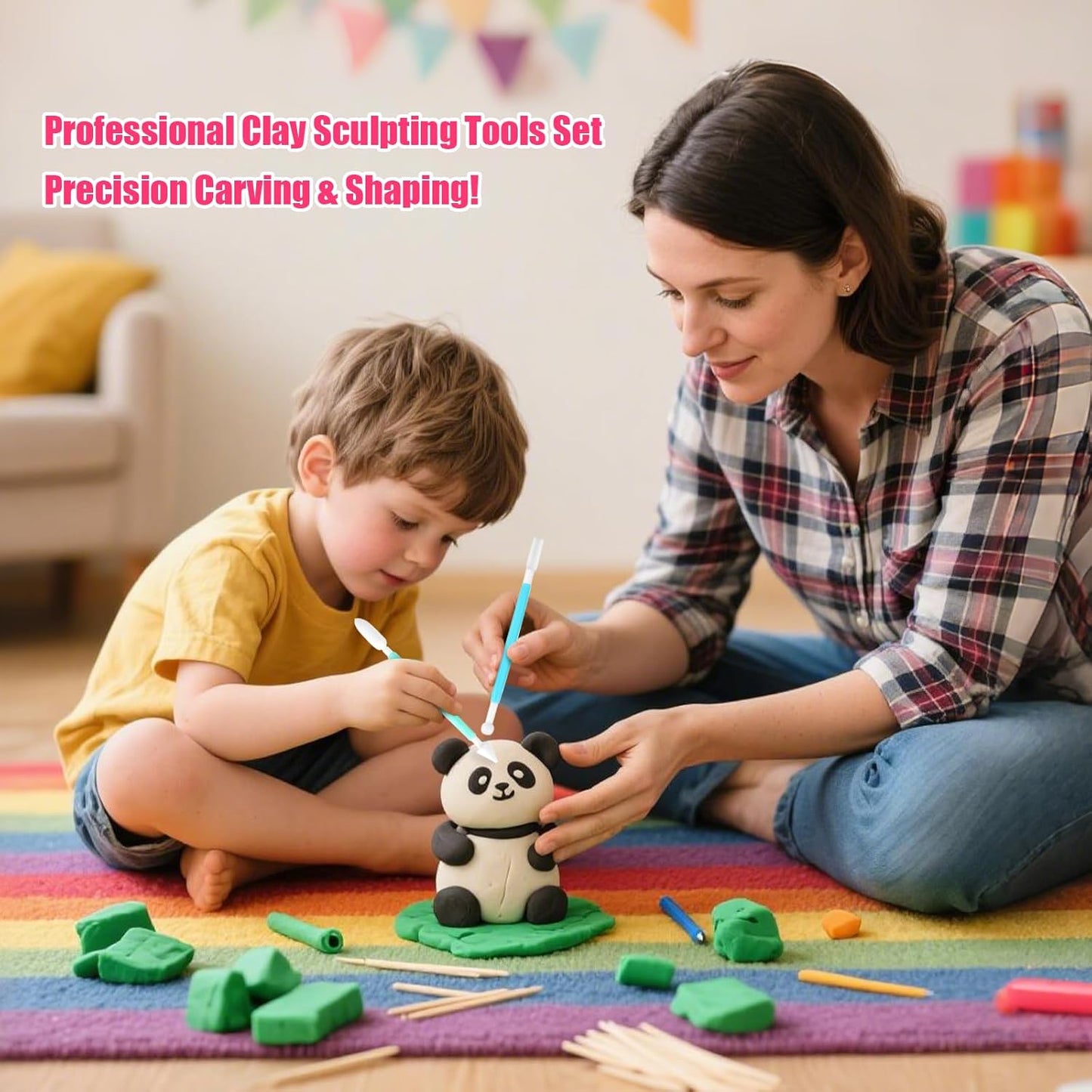 15 PCS Basic Polymer Clay Tools, Dotting Tools, Clay Sculpting Tools Acrylic Roller Pin, Clear Rectangle Sheet Press Board, Double-Ended Pottery Carving Set for Beginner