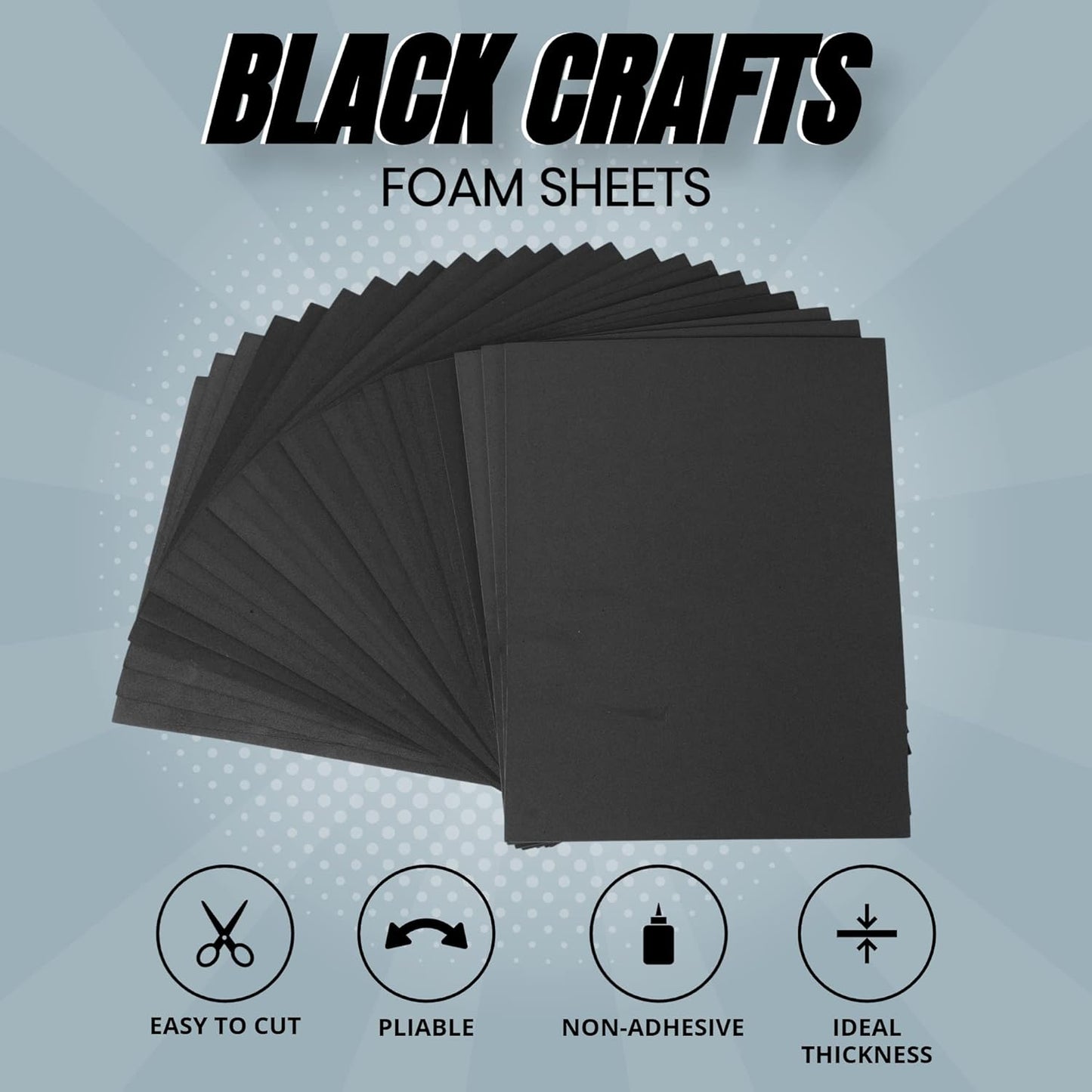 24 Ct Sheets Black EVA Cosplay Foam in 9” x 12’’ Sheets; High Density Thick Foam 85 kg/m³, 2mm (1/12”); Great for Costumes, Props, Armor, Masks, Arts and Crafts Projects