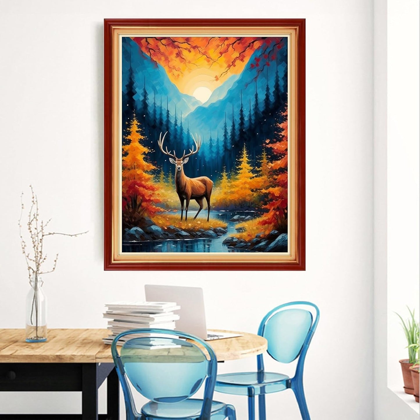 Magxvouy Cross Stitch Kits Stamped Full Range of Embroidery Kits,Cross Stitch Patterns Needlework Kits for Beginners 11CT Printed Kits&Mountain and River Deer 16x20 inch