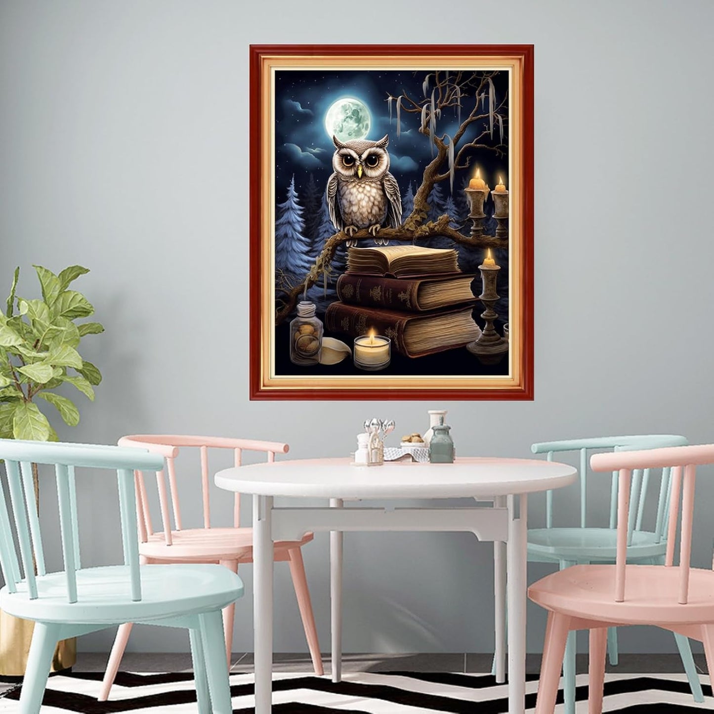 Redxing Stamped Cross Stitch Kits Full Range of Embroidery Starter Kits- Needlepoint Counted Cross Stitch Kits for Beginner Adults 11CT Printed Embroidery Kit-Owl Moon 16x20 inch