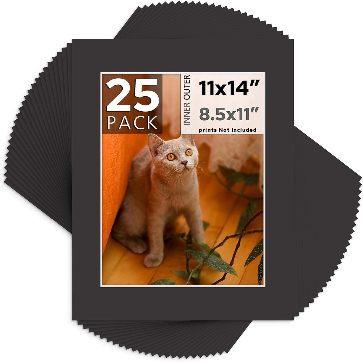 Mat Board Center, Pack of 25, 11x14 for 8.5x11 Black Mats - Acid Free, 4-ply Thickness, White Core - for Pictures, Photos, Framing