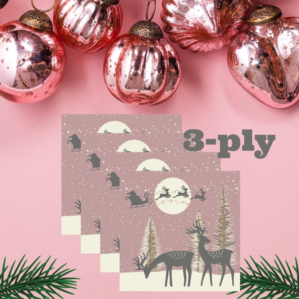 20-ct 13x13 Christmas Paper Decoupage Napkins, 3-Ply Servilletas Tissue Napkin for Dinner and Parties, Disposable Napkins (Santa Sleigh)