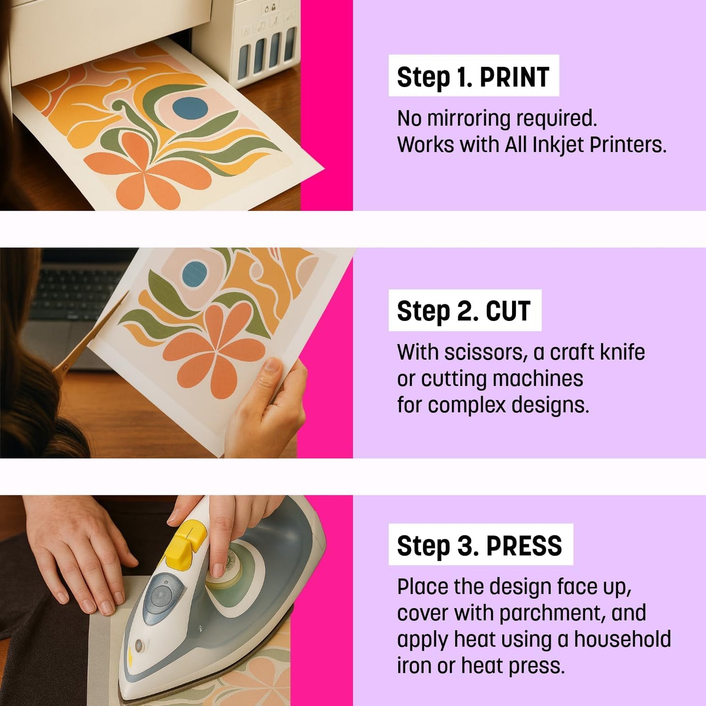 MINSEO Jet Flex Premium Opaque Heat Transfer Paper for Dark Fabric (20 Sheets 8.5x11") Printable Iron-on Transfer Vinyl for Inkjet Printer (Made in Korea)