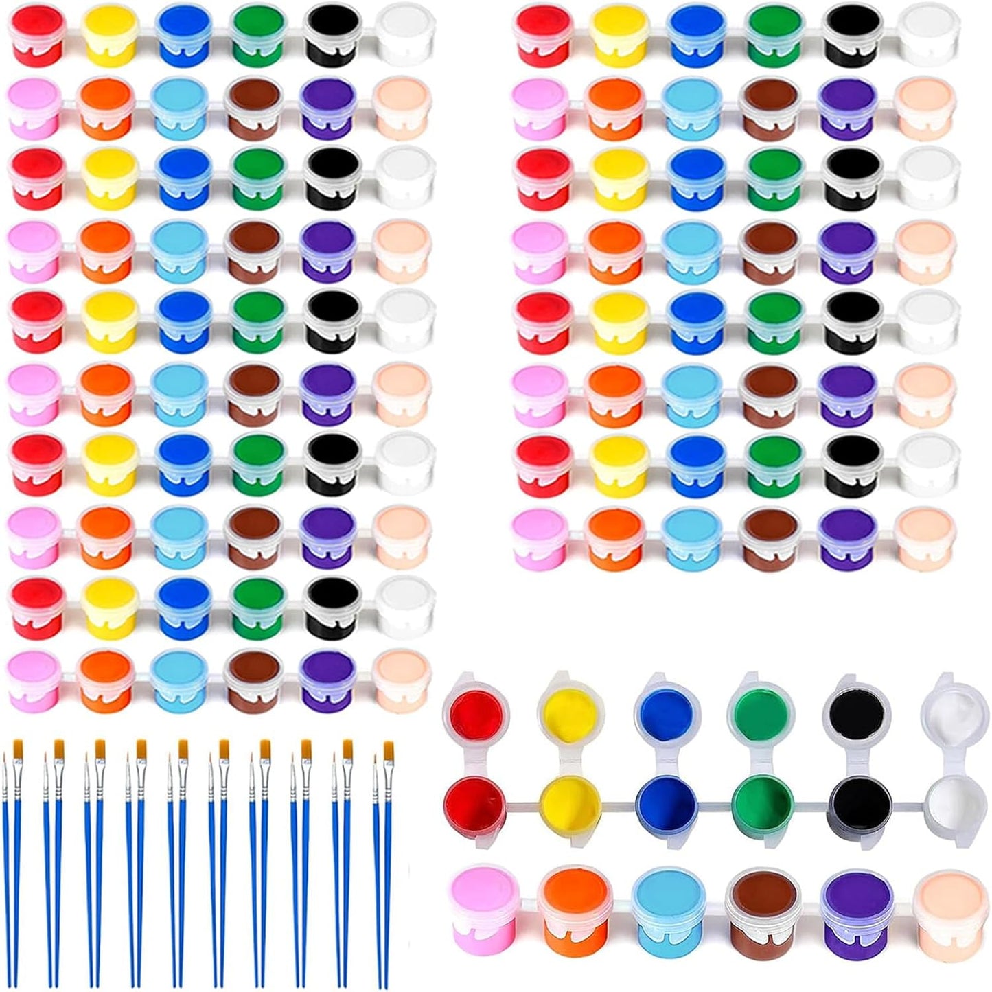 10 Pack Mini Acrylic Paint Set, 12 Colors Washable Paint Strips for Kids & Adults - Includes 20 Brushes (10 Flat + 10 Pointed), kids Paint Kits for Easter Eggs, Birthday, Classroom Party, Art Gifts