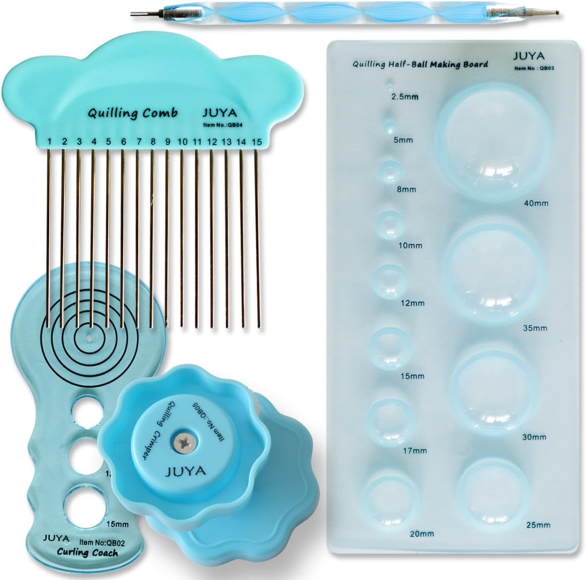 JUYA Paper Quilling Kit with Blue Tools 960 Strips Board Mould Crimper Coach Comb (Paper Width 3mm with Glue)