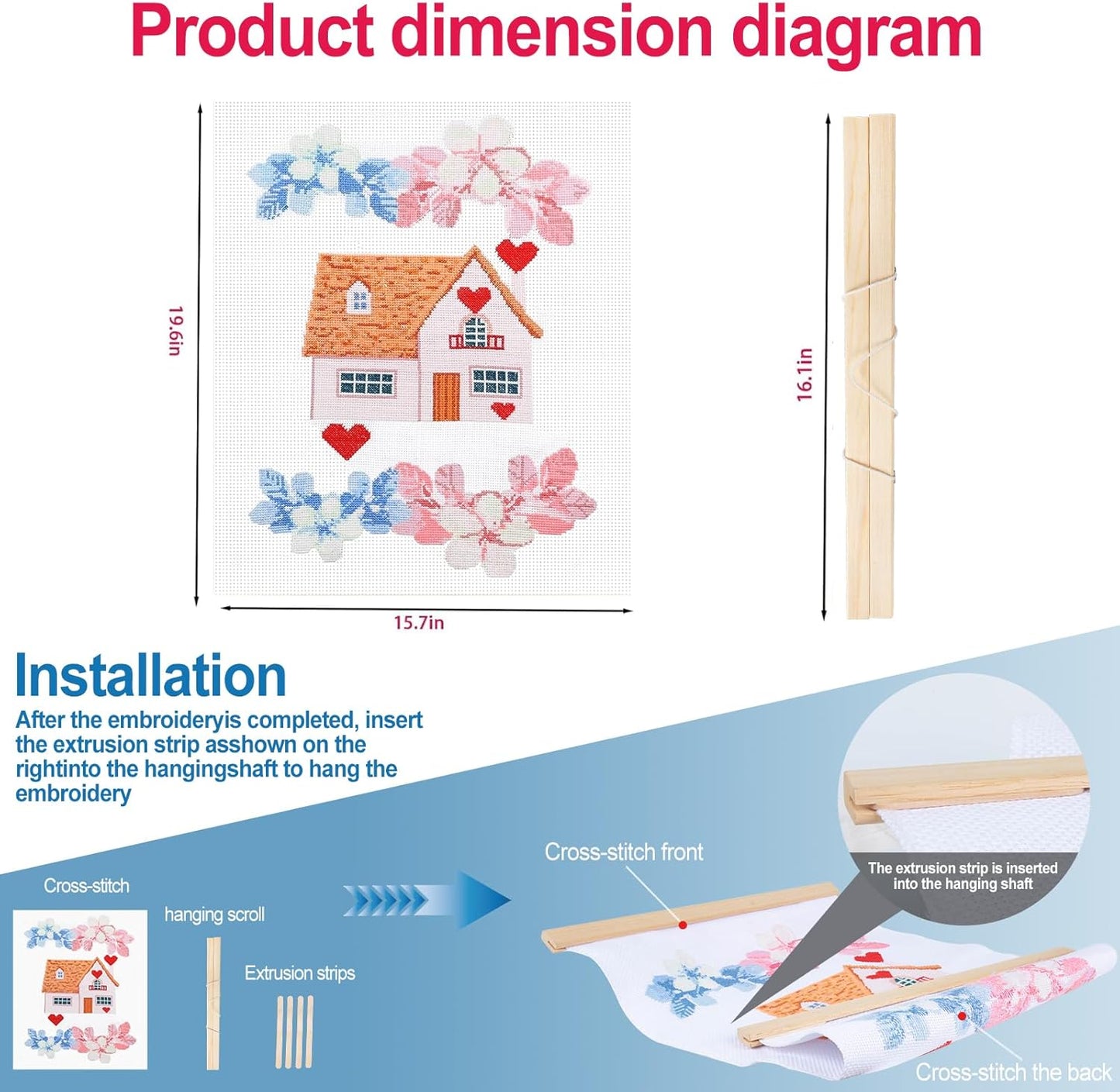 XuZBDia Love Style Cross Stitch Kits,16 x 19 Inches Embroidery Kit，11CT Mesh Cotton Fabric,Gift Box Packaging,Can Be Given As a Gift to Family or Friends