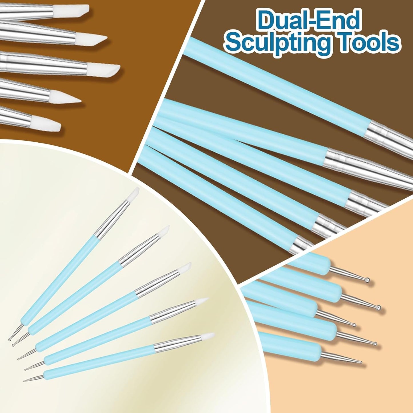 Amrules 10Pcs Clay Sculpting Tools, Practical Dual-End Rubber Pens and Dotting Tools Kit for Adults, Rock Painting, Nail Art, Carving, Drawing, Art Modeling, Shaping, Pottery Craft, Silicone Brushes