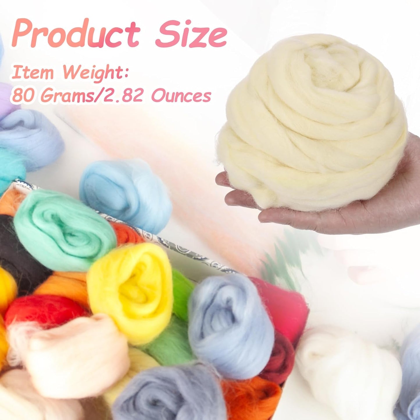 PATIKIL Wool Roving Yarn, 80G/2.82OZ Soft Felting Wool Pure Chunky Roving Yarn Bulk for Needle Felting Knitting Blanket Spinning Weaving DIY Craft, Beige