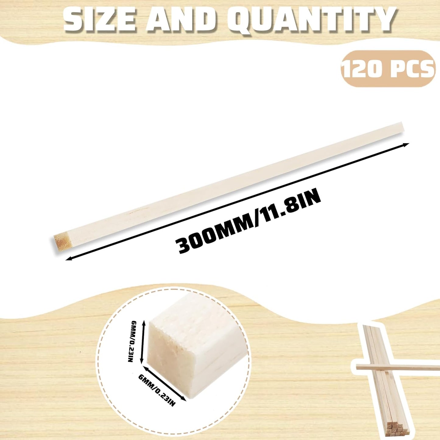 120Pcs Balsa Wood Square Dowels 1/4 x 1/4 x 12 inch DIY Sticks for Crafts Model Making (1/4"x12"-120pcs)