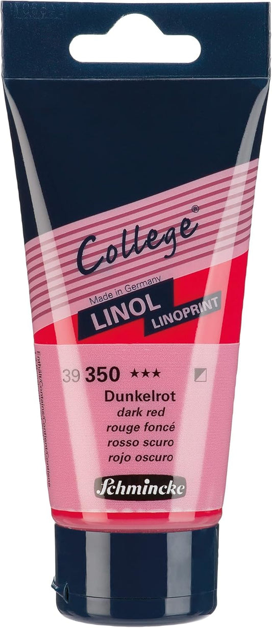 Schmincke - College Linol, artists' lino printing inks, dark red in 75 ml tube, 39350013, low-odour water-based lino printing ink, lightfast, even print