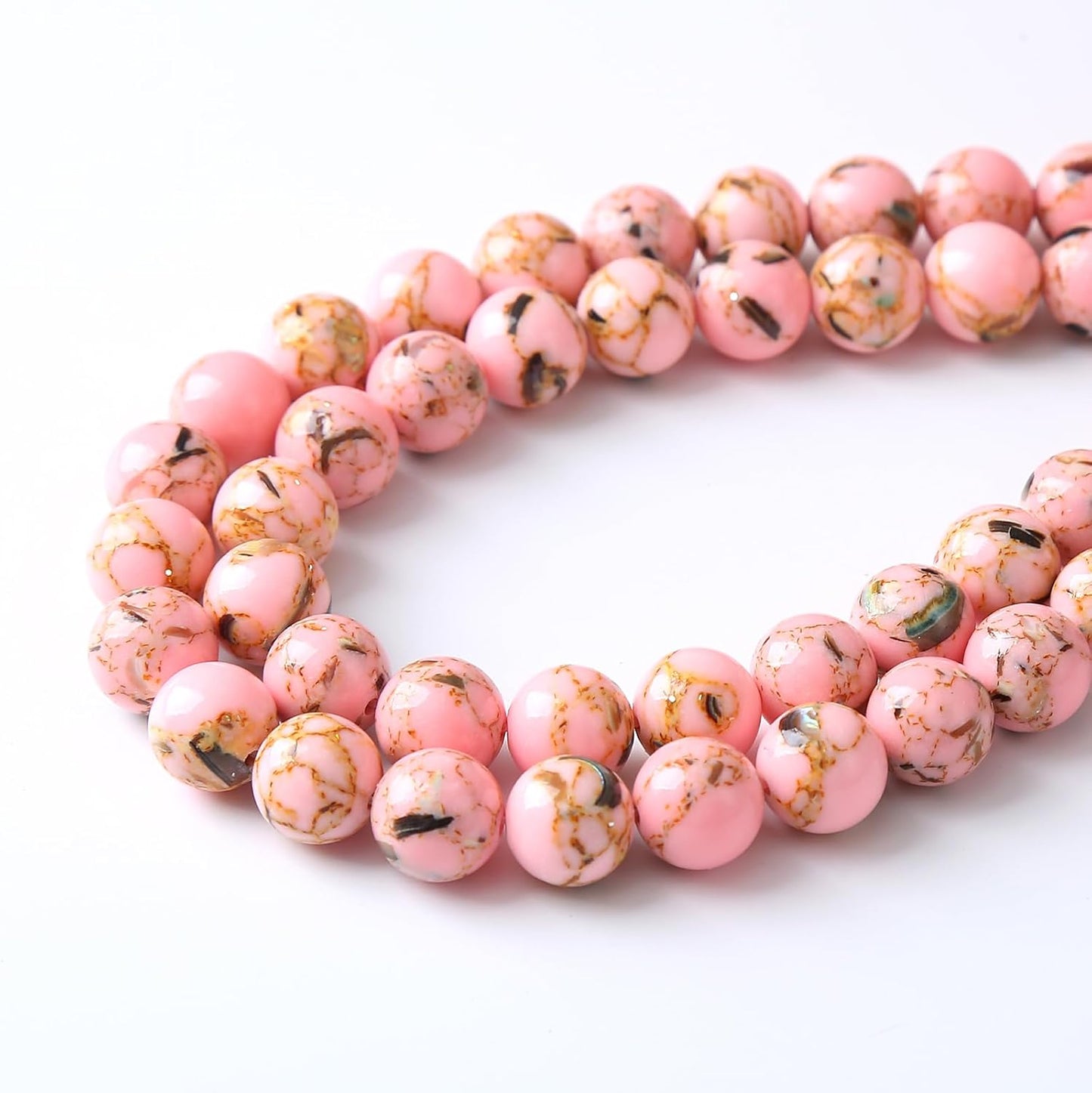 36PCS 10MM Natural Pink Shell Turquoise Beads for Jewelry Making with Mother-of-Pearl Round Loose Beads DIY Bracelet Accessories 15" (10mm, Pink Shell Turquoises)