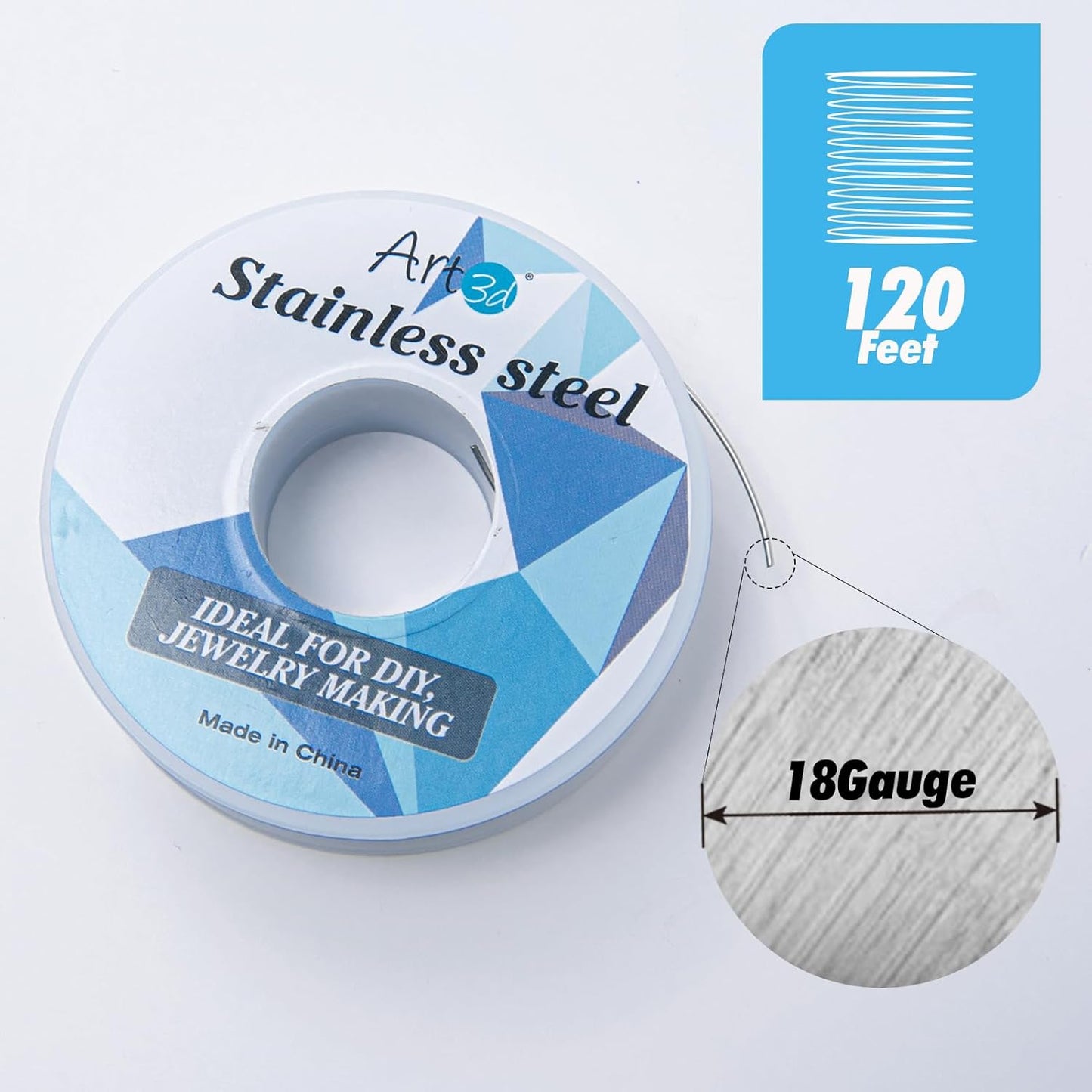 Art3d 18 Gauge Stainless Steel Wire, Bendable Soft Crafting Wire for Jewelry Making Earring Beading DIY Wrapping Sculpting - 120 FT Silver