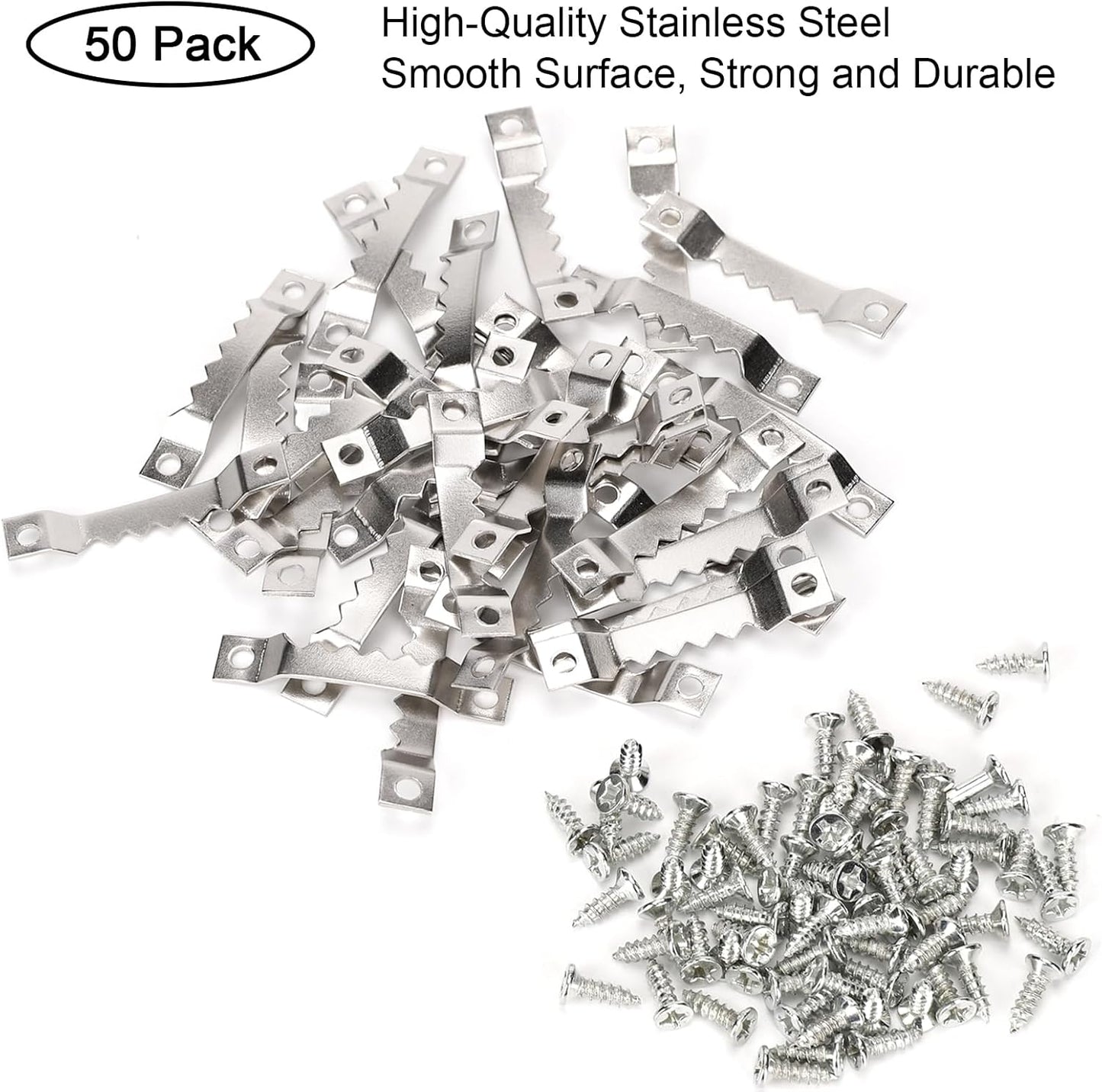 Small Sawtooth Picture Hangers 50 Pack Steel Sawtooth Hangers with Screws for Hanging Canvas Photos Frame Clock Paintings Artwork (Silver)