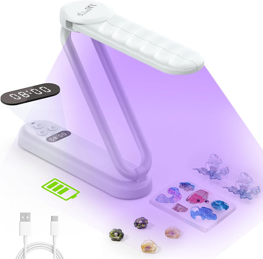PPESULK UV Light for Resin Curing, Rechargeable UV Resin Lamp with Time Display, 34 LEDs High Power Resin Curing Machine, Cordless Portable UV Lamp for Resin Molds, Crafts, Jewelry Making(White)