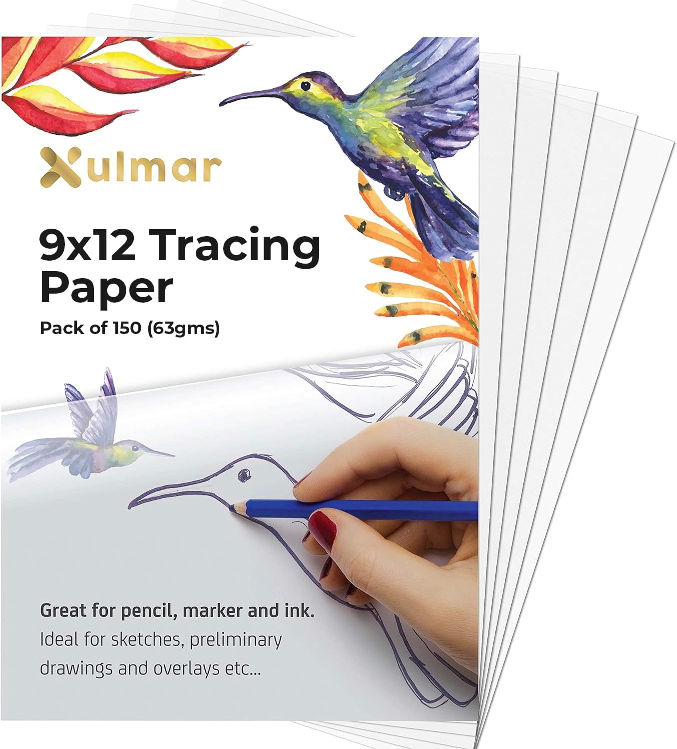 Tracing Paper 9x12 63 GSM - Pack of 150 Sheets Tracing Paper for Sewing Patterns, Drawing Overlays & Sketching on Art Paper & Sketch Book
