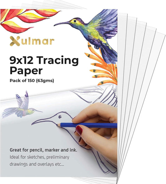 Tracing Paper 9x12 63 GSM - Pack of 150 Sheets Tracing Paper for Sewing Patterns, Drawing Overlays & Sketching on Art Paper & Sketch Book