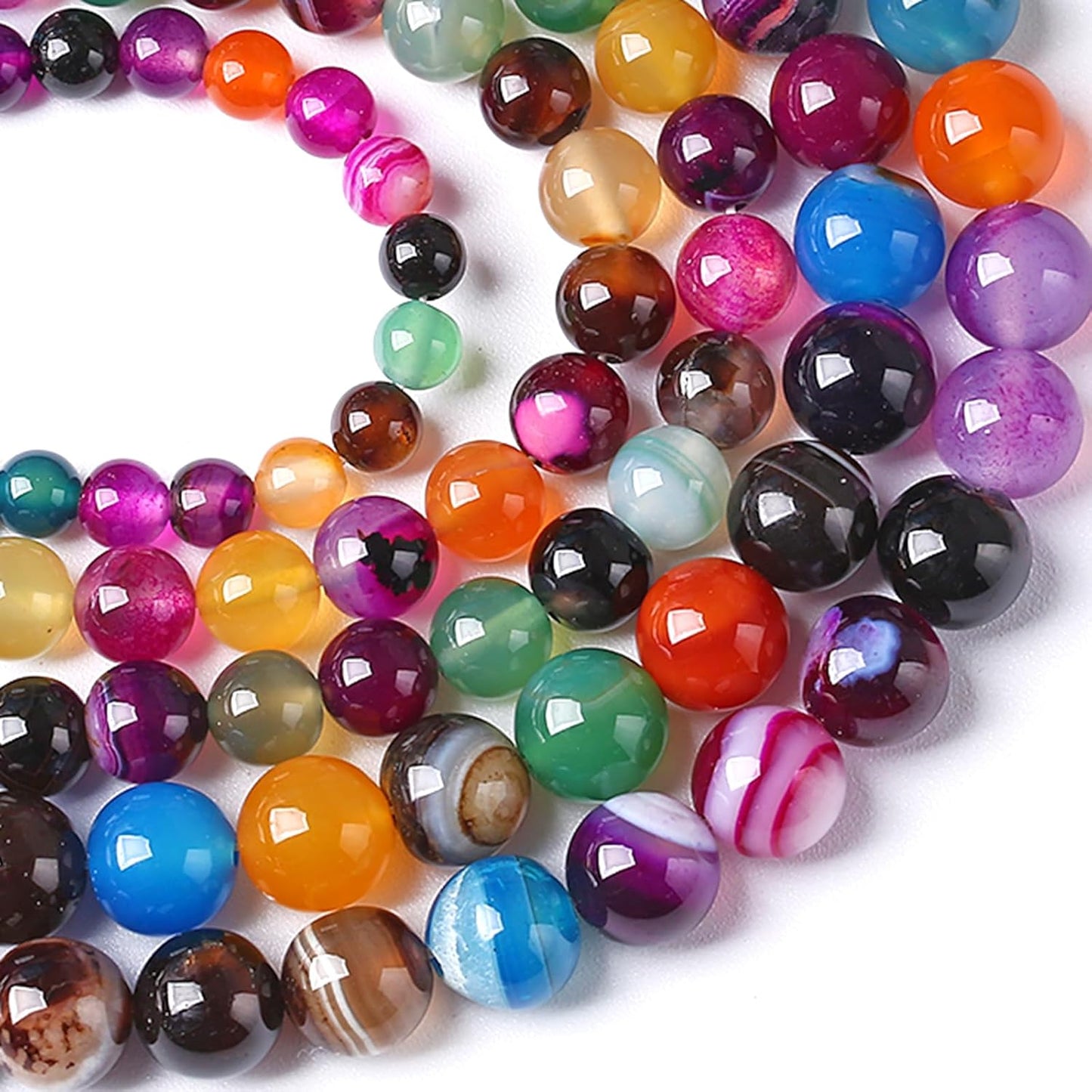 4MM Natural Stone Colorful Stripe Agate Energy Healing Beads Round Loose Beads for Jewelry Making Bracelet 180pcs 2 Strands 32"