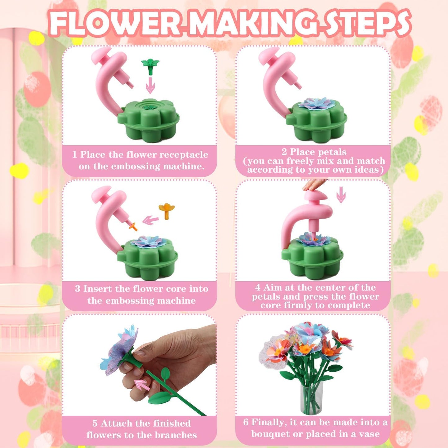 Fabric Flower Bouquets Toys, DIY Craft Kits Toys for Kids, Educational Arts & Crafts Toy, Build Your Own Flowers, DIY Creative Activity Christmas Birthday Gift for 4 5 6 7 8+ Year Old Toddler Girls