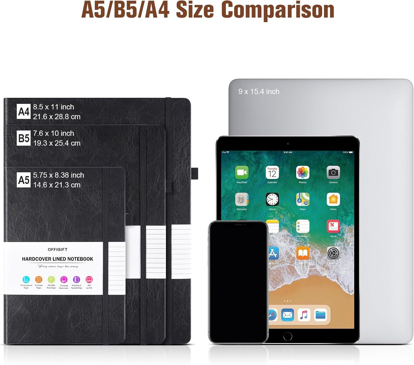 College Ruled Notebook, Large B5 Hardcover Leather Journal, 314 Numbered Pages Writing Journal, 100gsm No Bleed Paper, Lined Journal Notebook for Women Men School Office, 7.6'' X 10'', Brown