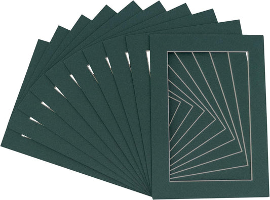 Pack of Ten Acid Free 8.5x11 Mats Bevel Cut for 7x9 Photos - Forest Green Precut Matboards With Backing Boards and Self Seal Photo Mat Bags For Pictures, Photos, Framing - 4-ply Thickness