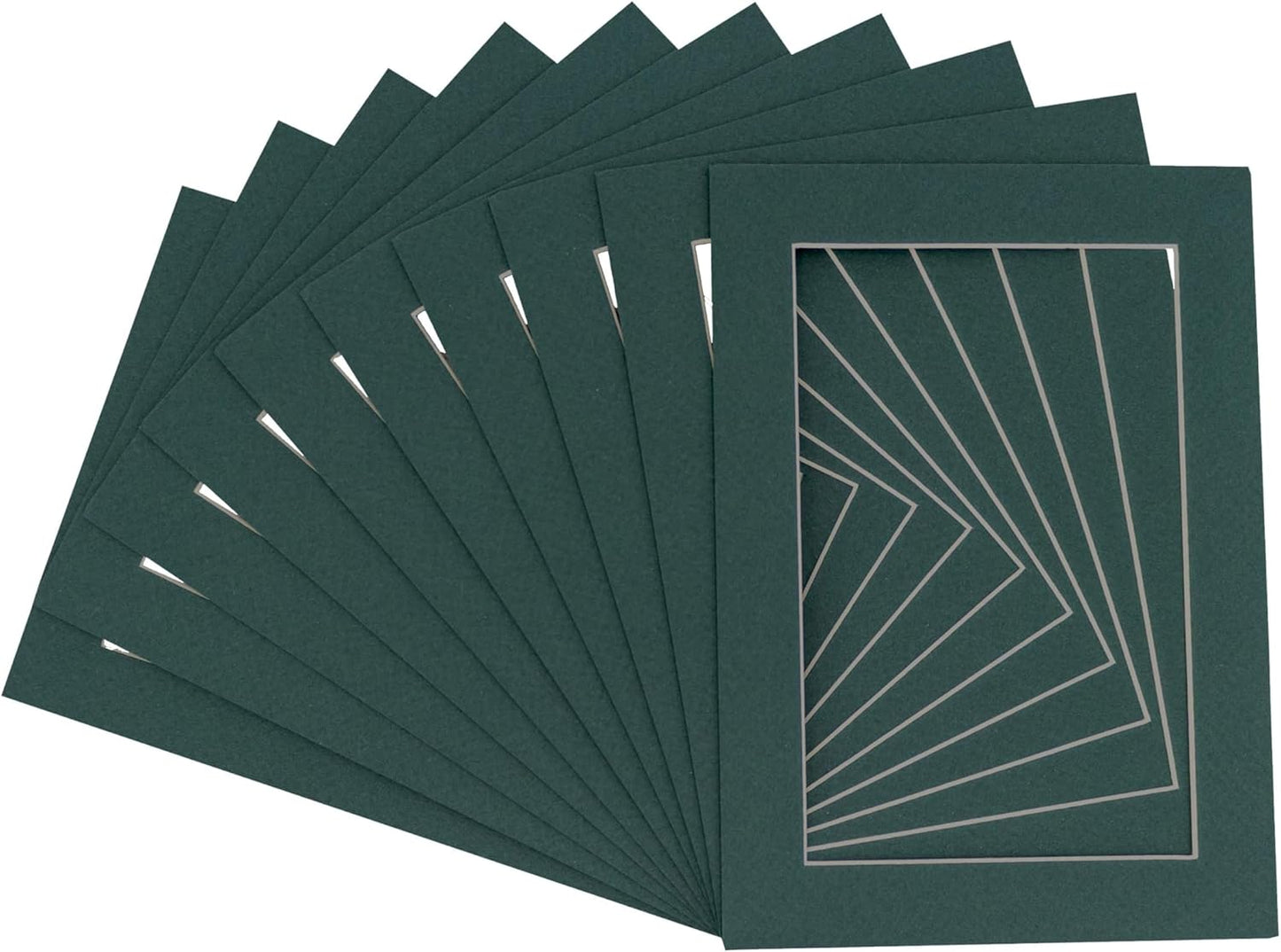 Pack of TEN 8x10 Mats Bevel Cut for 6x8 Photos - Acid Free Forest Green Precut Matboards For Pictures, Photos, Framing - 4-ply Thickness