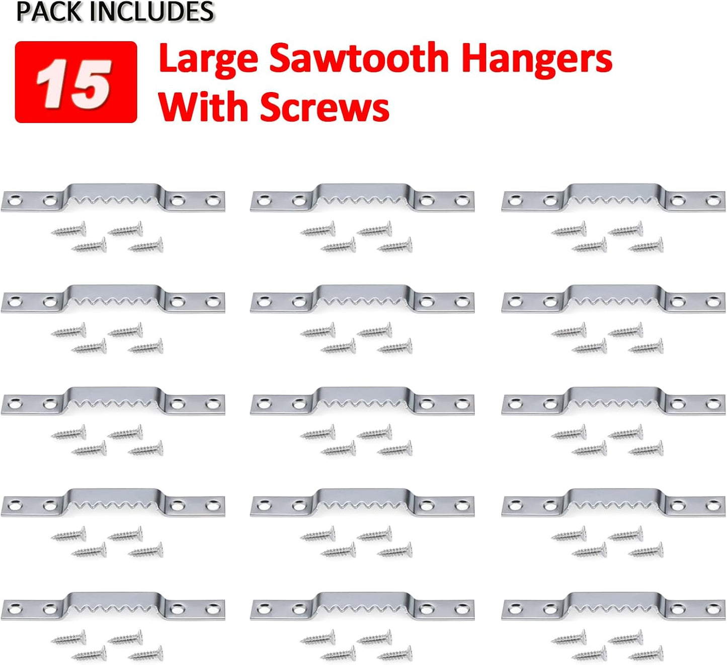 Sawtooth Picture Hangers Heavy Duty - Supports 144 lbs, 15 Pack Large Sawtooth Hangers with Screws, for Hanging Heavy Photos Frame Paintings Decorations