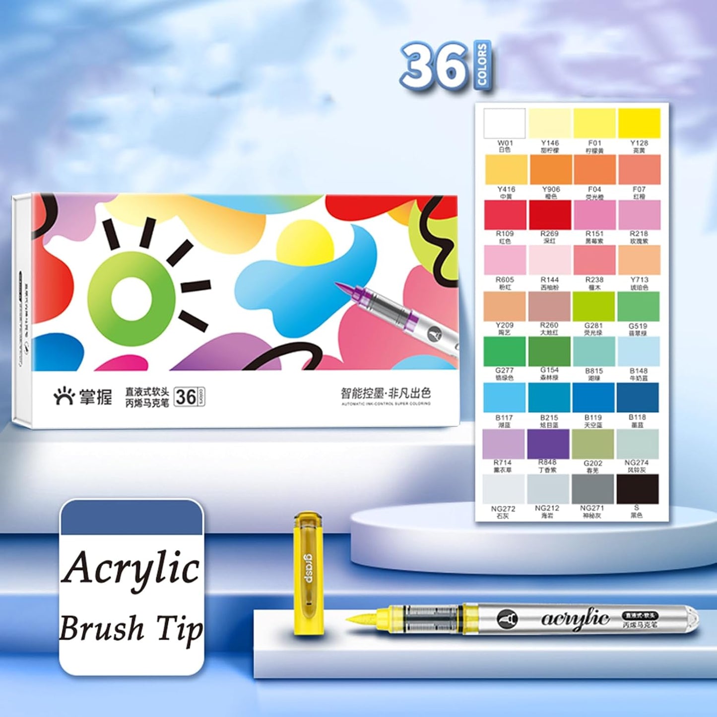 36 Colors Acrylic Paint Markers Set, Water Based Acrylic Paint Pens With Visual Ink Window,Soft Brush Tip Acrylic Markers for canvas, Egg, rock painting,Wood, Stone, Glass, Fabric and DIY Crafts Art