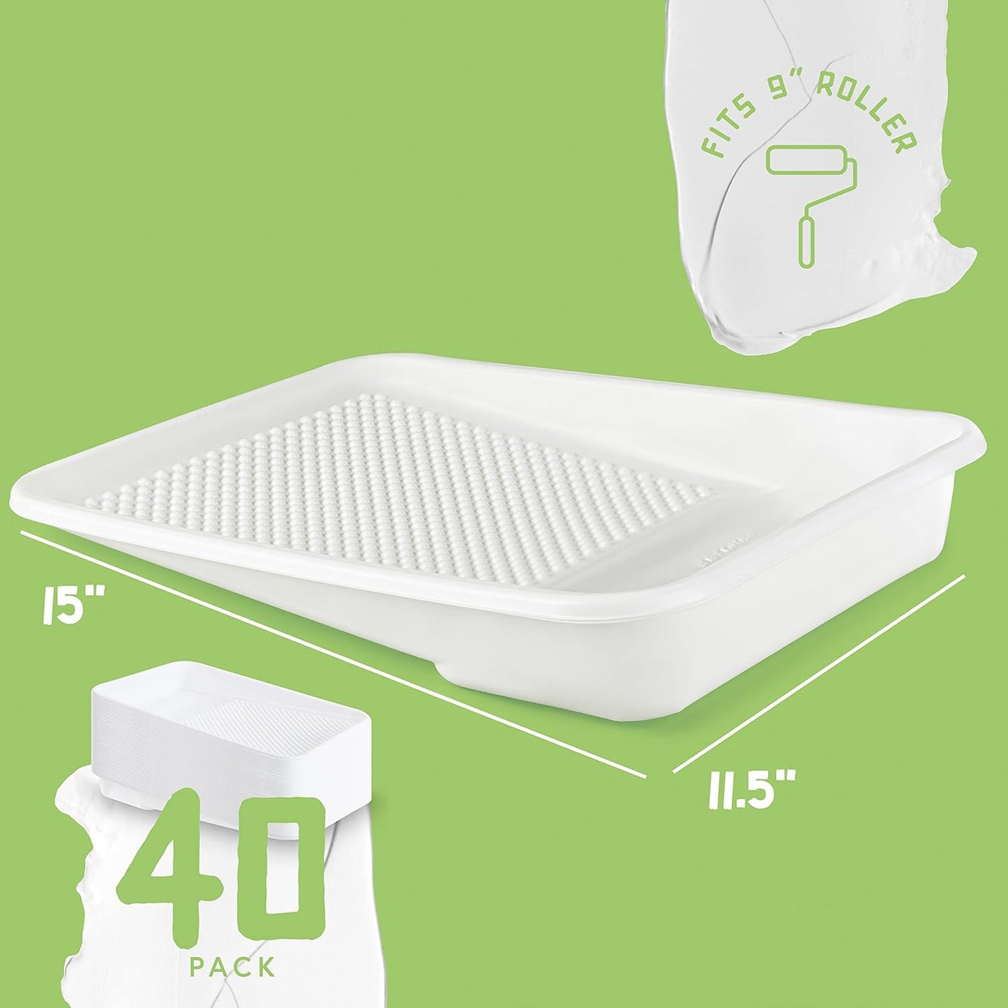 Paint Tray Liners, 1-Qt. Paint Capacity, Overlapping Edges, Fits 9' Metal Trays, Dotted Ramp for Easy Rolling, (40 Pack)