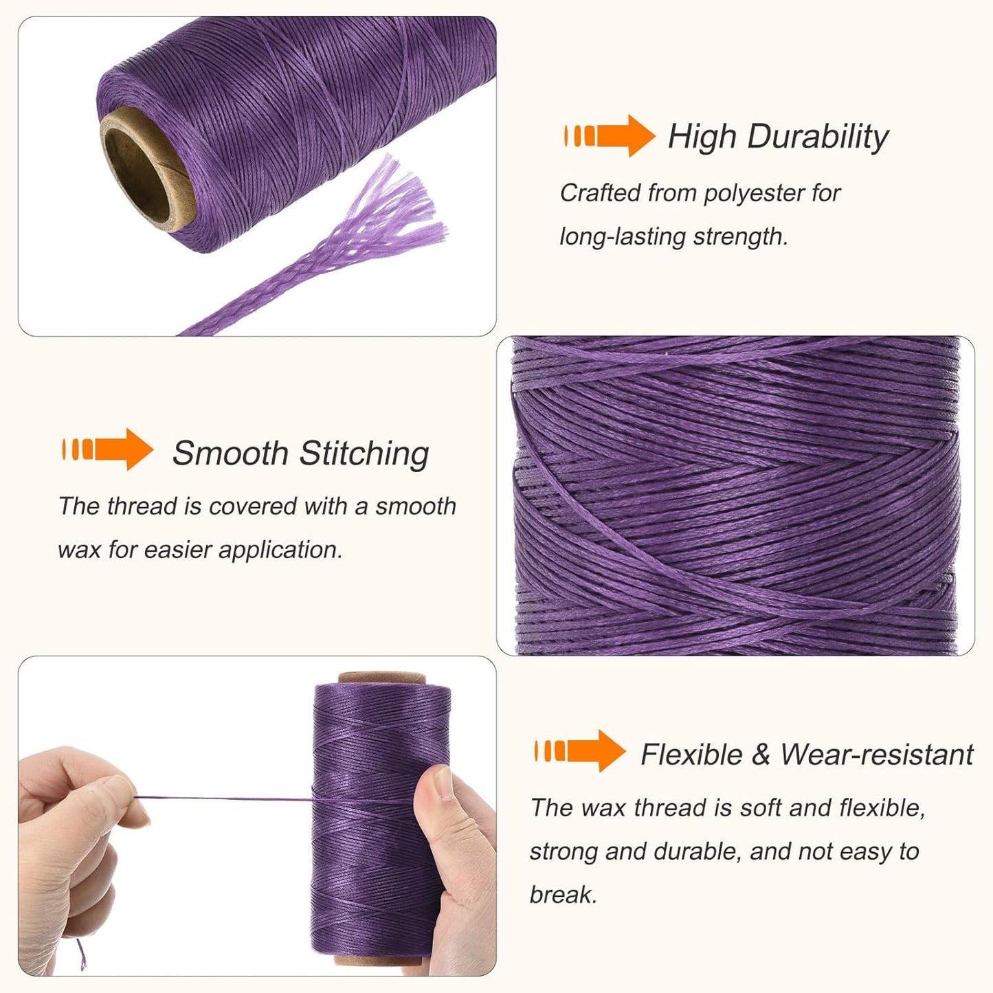 MECCANIXITY Waxed Thread,284 Yard 0.8mm 150D Flat Wax Thread Polyester Waxed String for Leather Sewing Hand Weaving Book Binding Home Decoration,Deep Purple