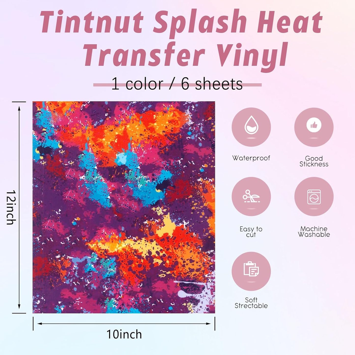 Tintnut Dark Red Splash Heat Transfer Vinyl - 6 Sheets 10"x12"Watercolor HTV Patterned HTV Iron On Vinyl for T-Shirts Hats Clothes,for Cricut & Silhouette Cameo