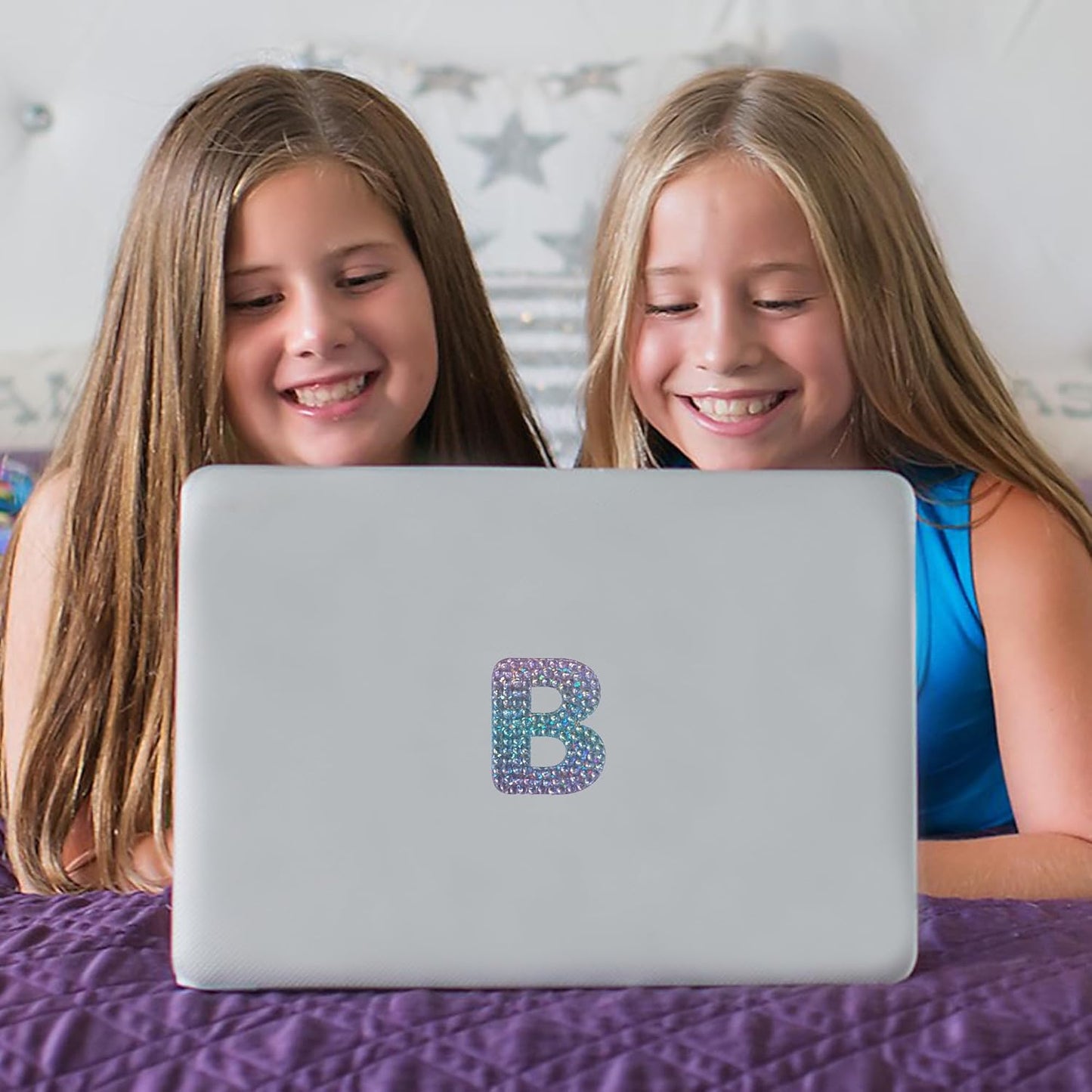StickerBeans® Rhinestone Alphabet Letter Sticker B - Unique Sparkly Design 2” x 2” Cut-to-Shape Adhesive - Personalization, Collecting, Gifting, Scrapbooking, Decorating Laptops, Phone Cases, All Ages