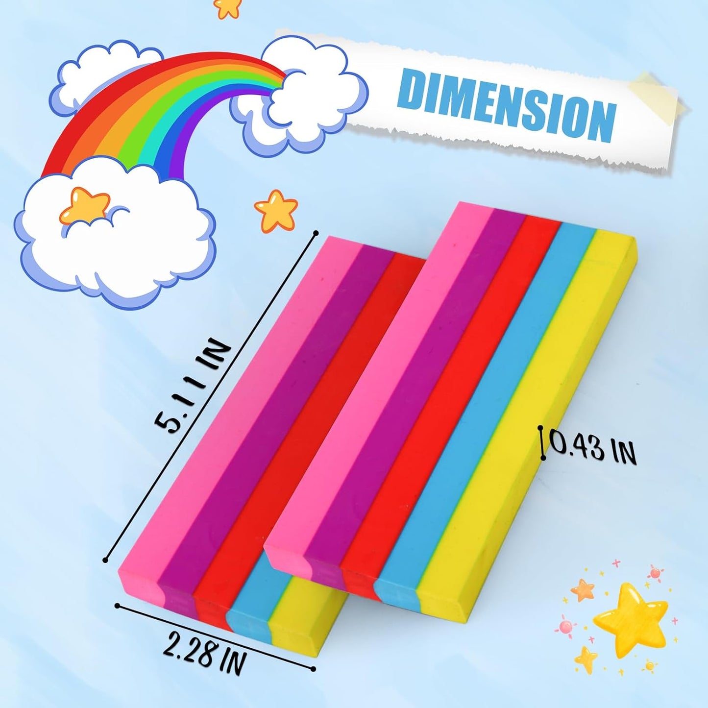 AmoreAngel Crafts 1Big Block Rainbow Pencil Erasers, Large Erasers, Dividable into Small Pieces for Detailing, Sketching, and Office Use
