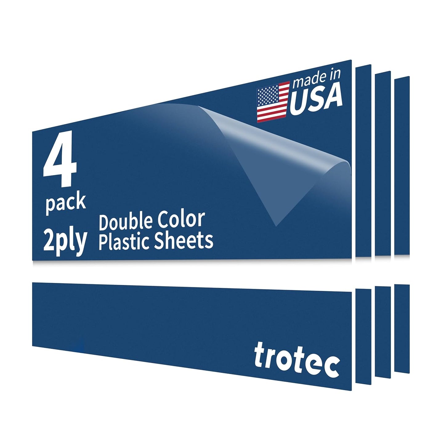 Trotec TroLase | 12"x24"x1/16", 4 Pcs | Sapphire/White | 2 Ply | Modified Acrylic | Laser Engraving Double Color Plastic Sheet | Engraving Blanks for Laser, Saw, Guillotine | Made in USA