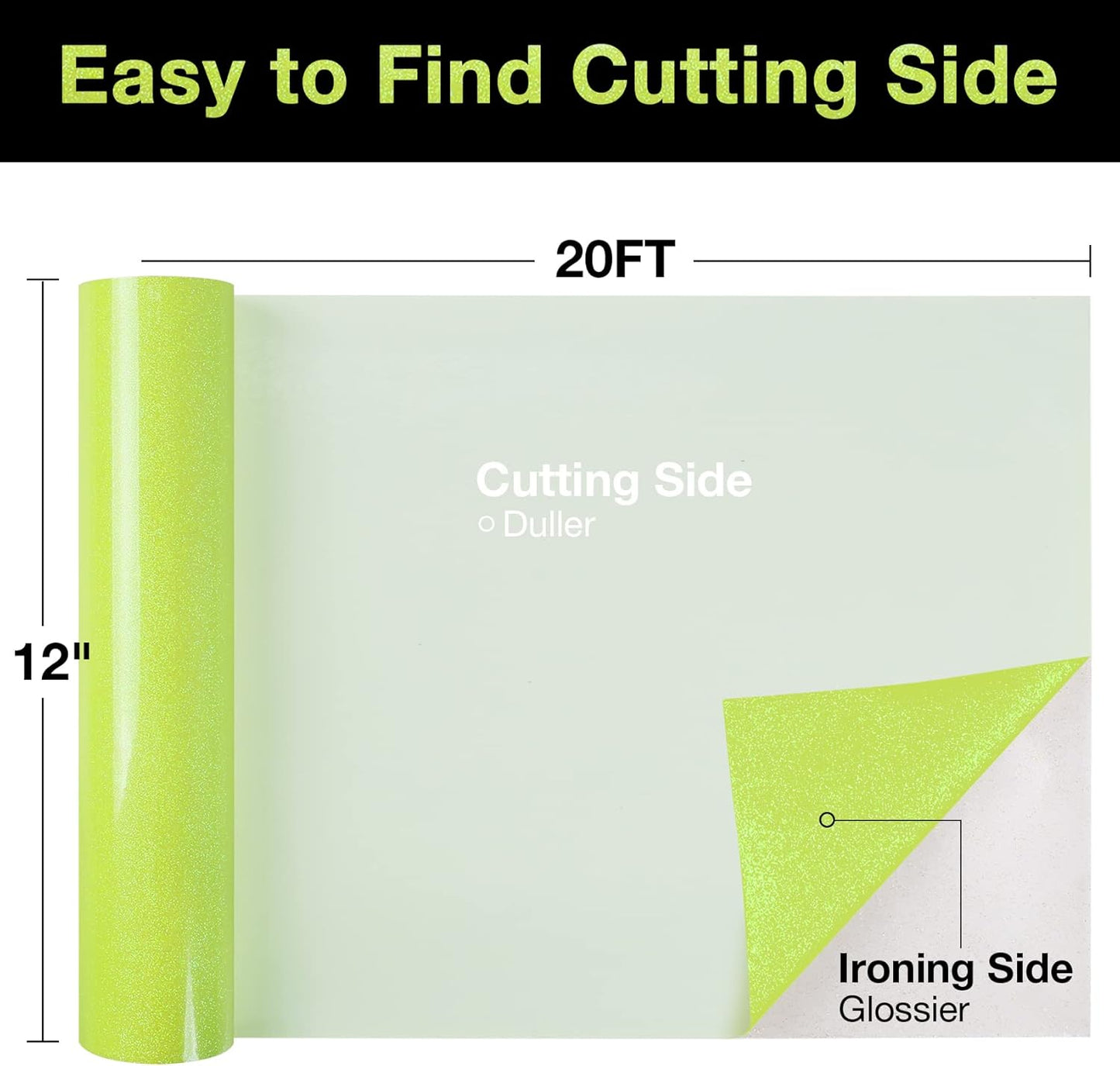 TORC Yellow Glitter HTV Heat Transfer Vinyl Large Roll 12 inch x 20 ft Sparkly Iron on Vinyl for T Shirts Crafts