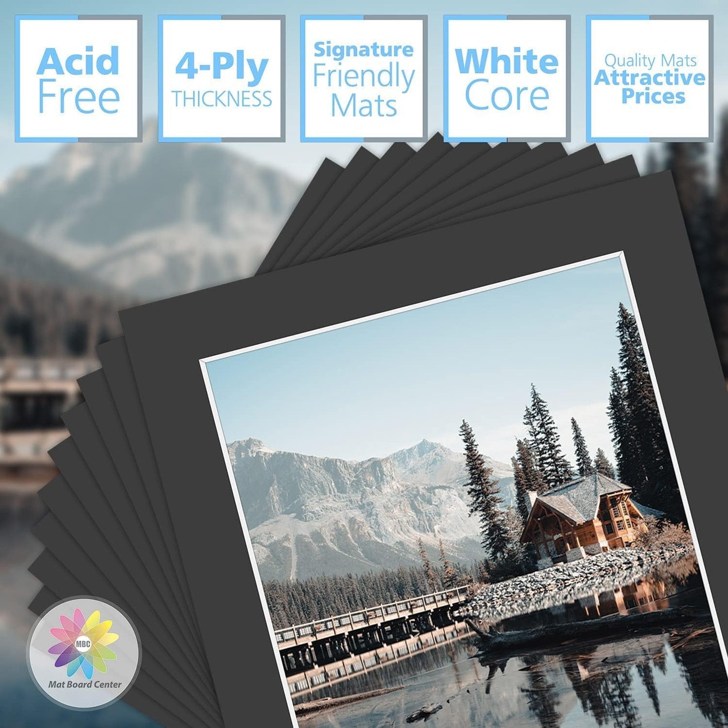 MBC Mat Board Center, Pack of 10, 16x20 for 12x16 Black Photo Picture Mats - Acid Free, 4-ply Thickness, White Core - for Pictures, Photos, Framing