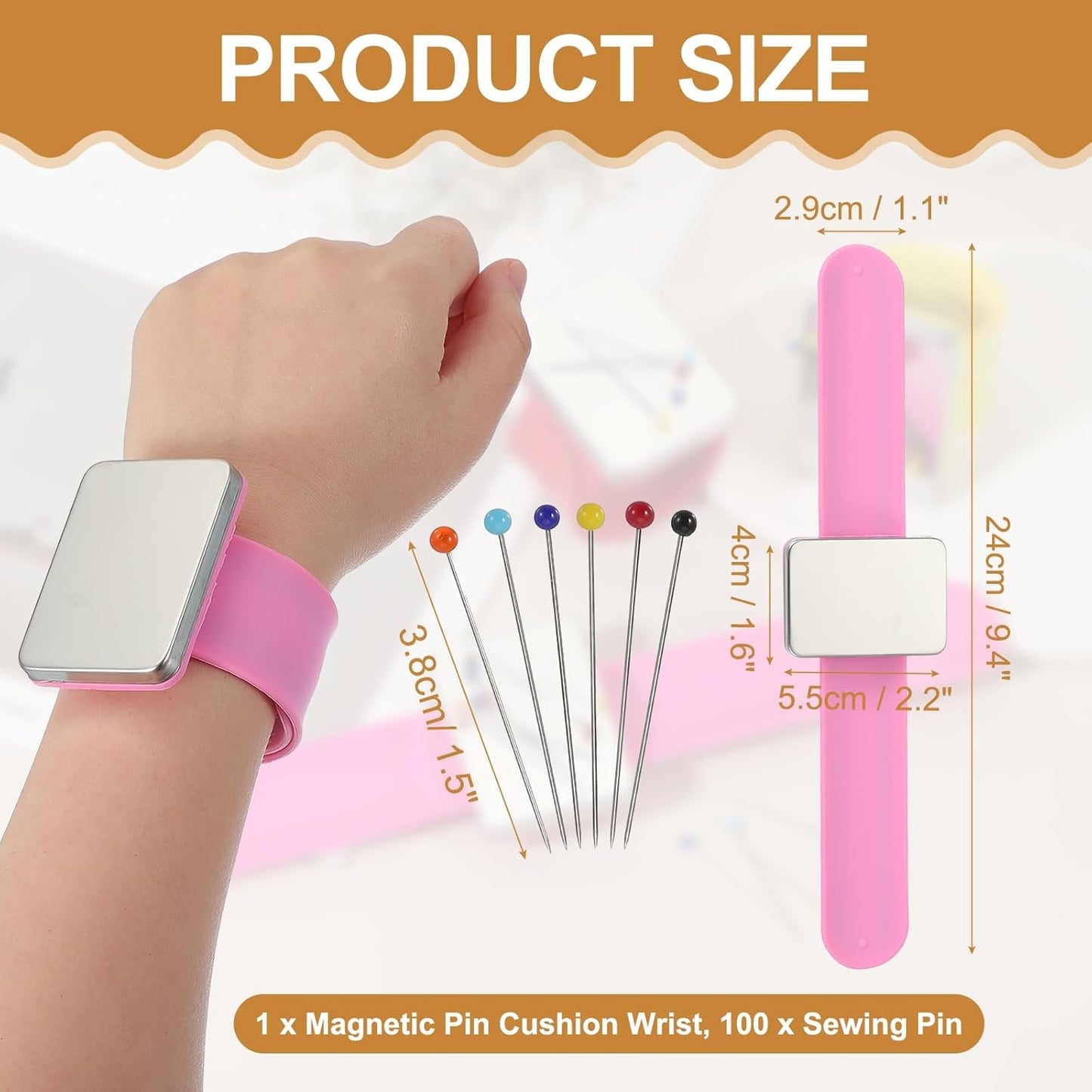 PATIKIL Magnetic Wrist Pin Cushions for Sewing, Magnetic Pin Cushion Magnetic Wrist Gel Band Holder Wristband Pincushion with Pins for Sewing Braiding Quilting Hair Clips, Pink