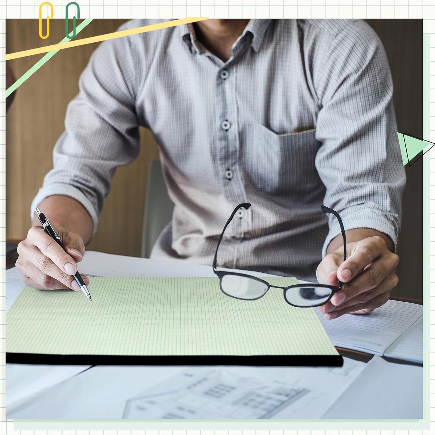 2 Pcs 22 x 17'' Large Engineering Paper Pad 4" x 4" Graph Paper Pad for Blueprint Drawings Drafting Paper Sketching Engineering Pad for Engineer Architect Designer Mathematician(Green Beige)