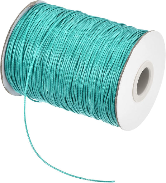 MECCANIXITY Waxed Cord 1mm Waxed Polyester Cord 175 Yard Wax String for Bracelet Making,Necklaces, Beading,Jewelry Making and DIY Crafts(Blue-Green)