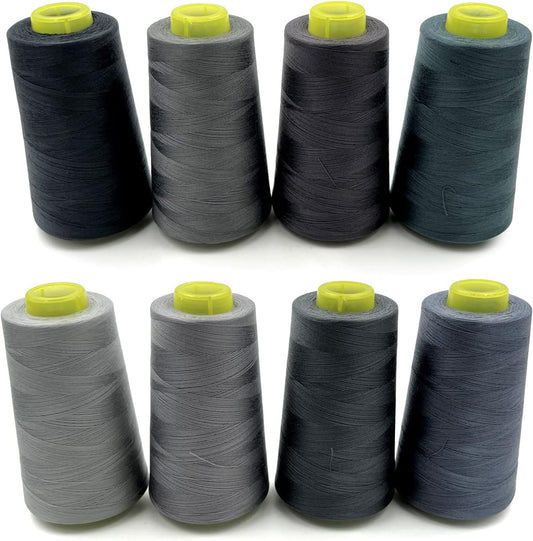 Tortoise 8 Cones of 3000 Yards Each Spool Thread for All Purpose, Serger, Overlock, Quilting, Sewing Machine - 40S/2 Grey Polyester Thread