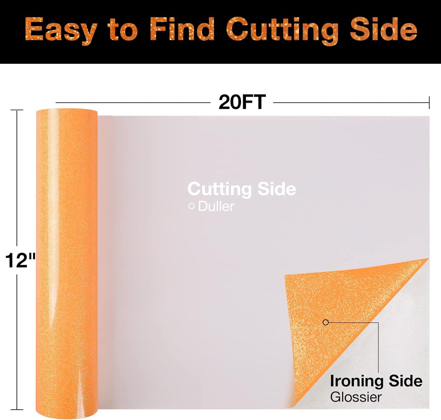 TORC Orange Glitter HTV Heat Transfer Vinyl Roll 12 inch x 20 ft Iron on Vinyl for T Shirts Crafts Bulk