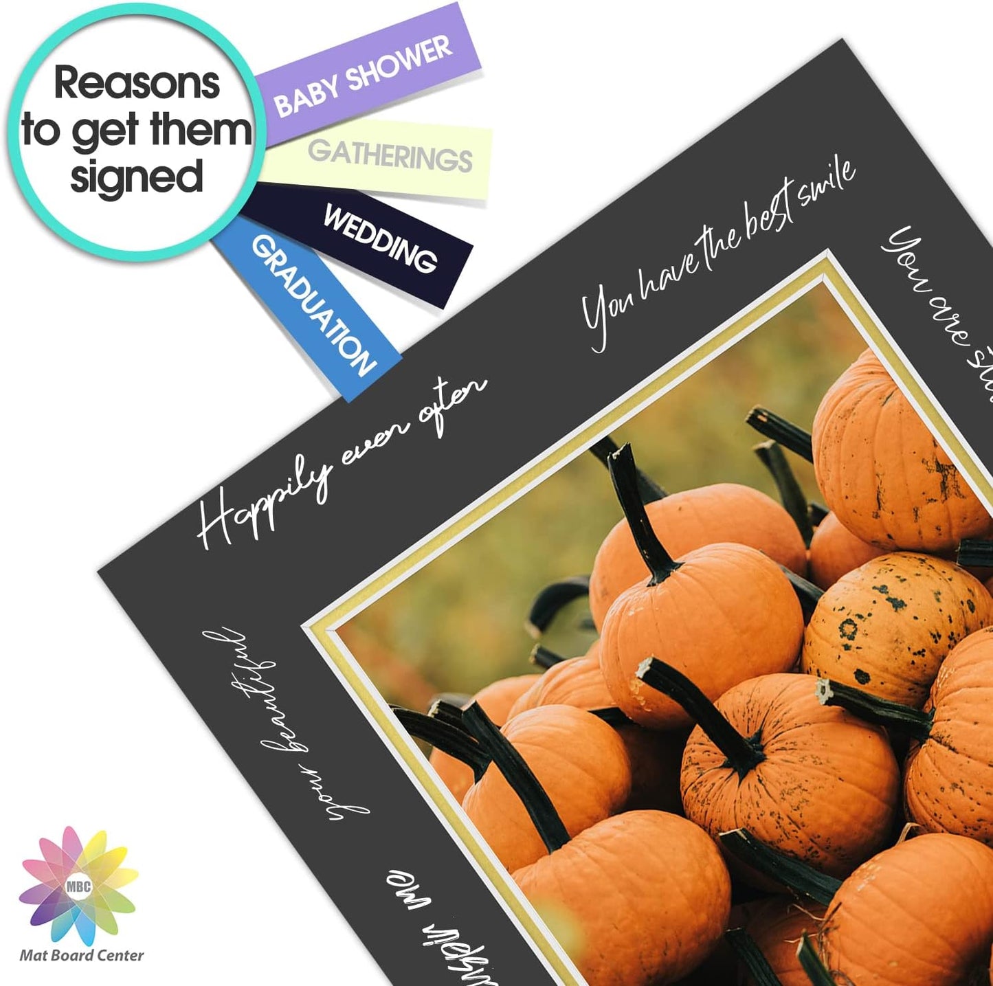 Mat Board Center, Double Mat - Acid Free, 8-ply Thickness, White Core - for Pictures, Photos, Framing (Black Over Gold, 16x20 for 11x14, Pack of 5)