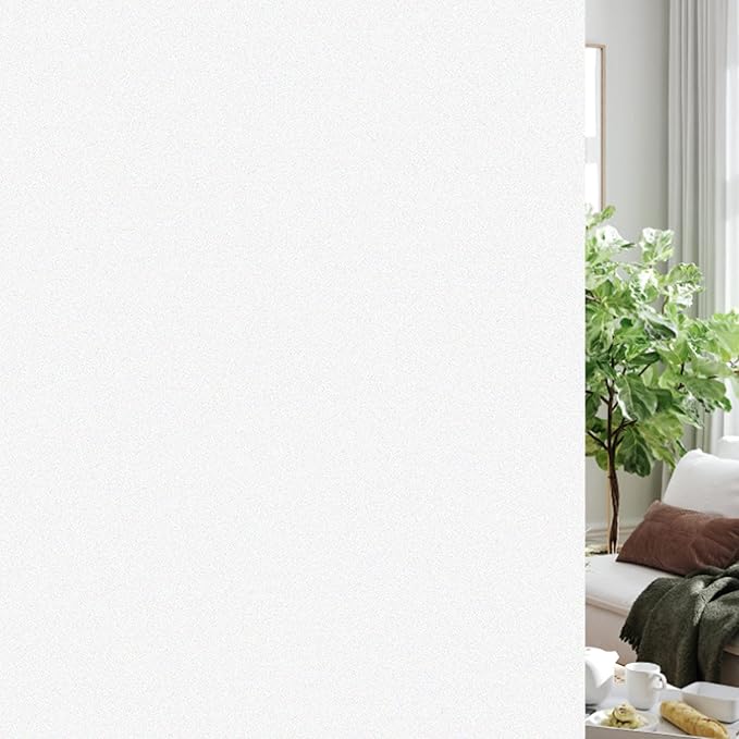 HIDBEA Frosted Window Privacy Film Non-Adhesive, Reusable Window Glass Films Heat Control Self Static Cling Removable Window Stickers for Home Office Living Room(White Frosted, 17.5 Inch x 6.5 Feet)