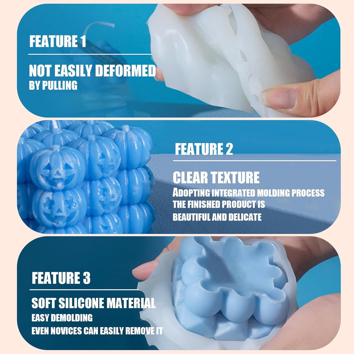 Halloween Candle Molds,1PC Cube Bubble Pumpkin Silicone Candle Mould,3D Silicone Mold for Epoxy Resin Handmade Aromatherapy Candles Wax Soap Halloween Decor (Pumpkin Pattern)