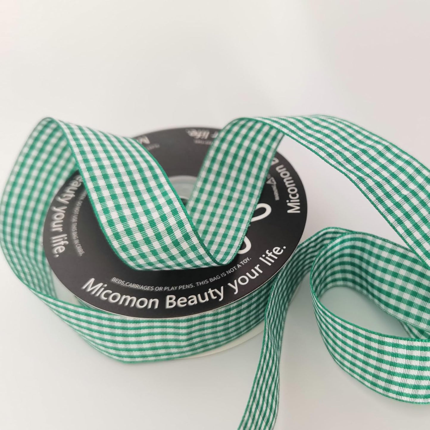 Green and White Woven Edge Plaid Ribbon 100% Polyester Gingham Ribbon 25 Yards Each Roll (1",Green)