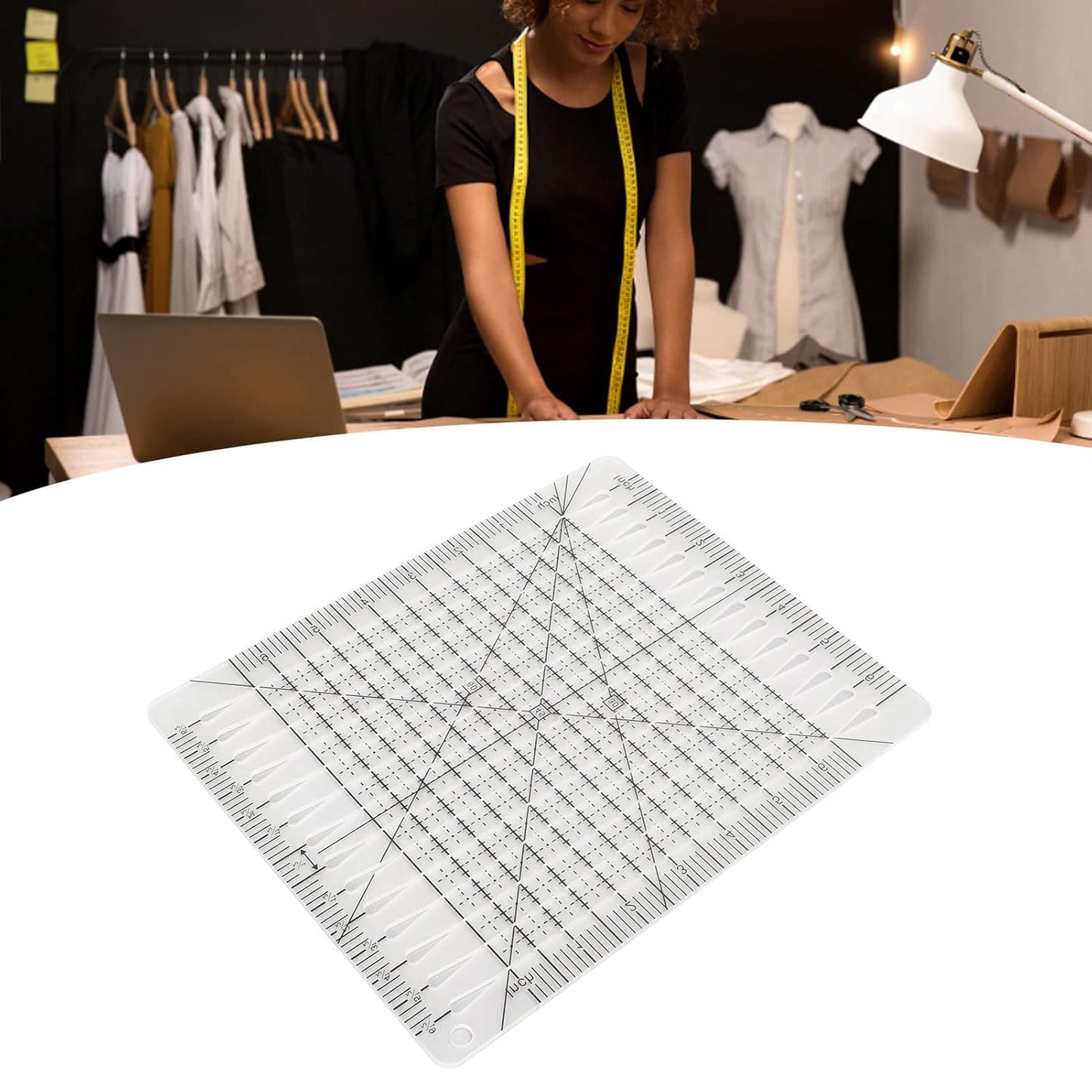 Pssopp Charming Shape Cut Ruler, Transparent Acrylic, Accurate Scale, Black Grid Line, Multifunction, Quilters Ruler, 25.5cm x 8.1in