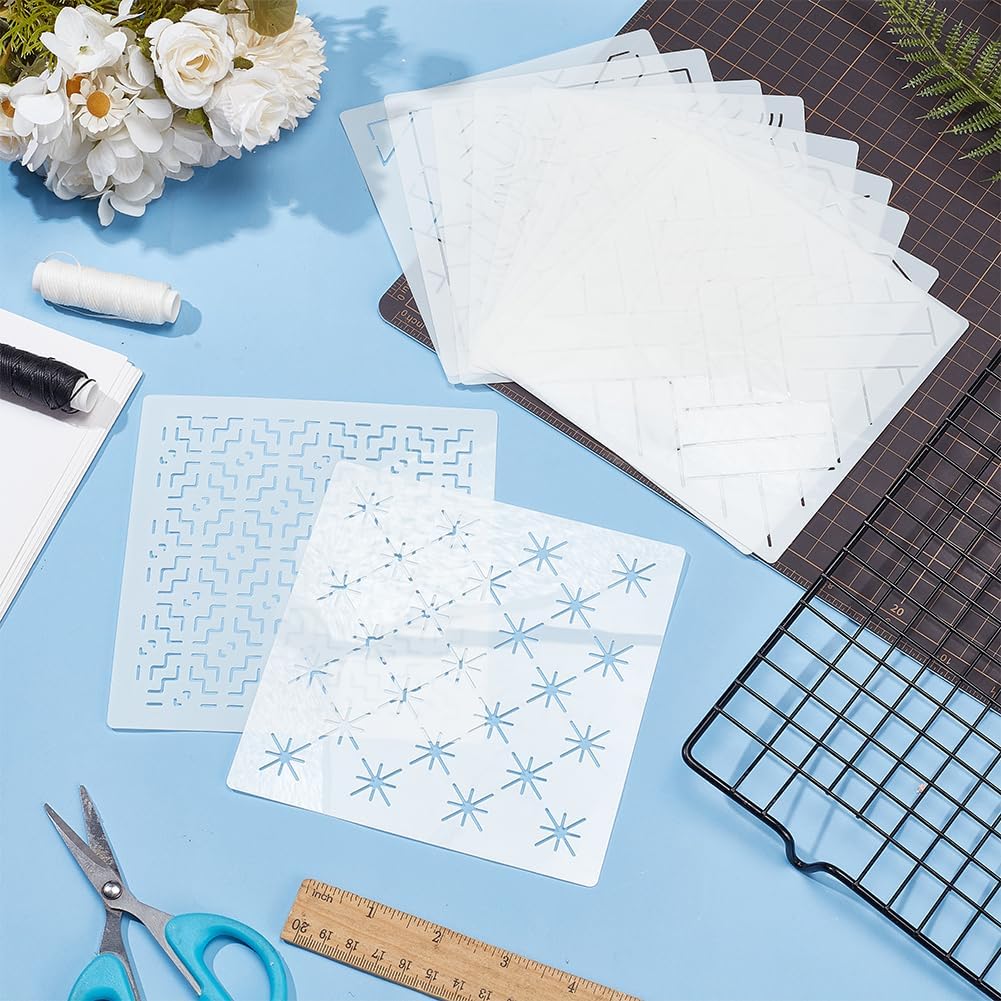 FREEBLOSS Embroidery Stencils - Geometric Sashiko Patterns - Acrylic 14x14cm