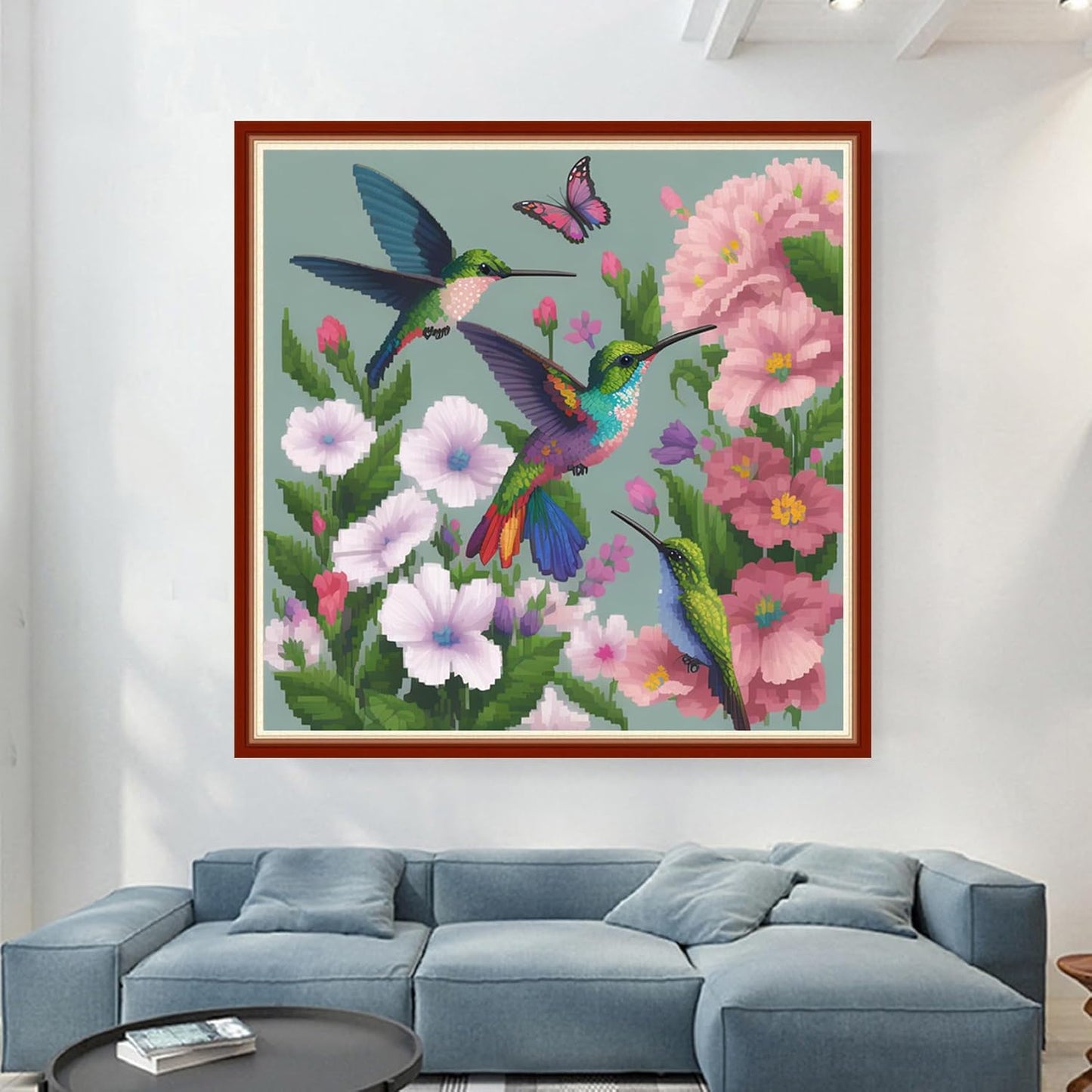 Dimensean Stamped Cross Stitch Kits Full Range of Embroidery Patterns Starter Kits for Beginners Adult or Kids DIY Cross Stitches Needlepoint Kits 11CT-Hummingbirds Gather Honey 17.7x17.7 inch