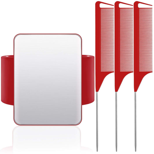 WILLBOND Magnetic Wrist Sewing Pincushion Wrist Magnetic Pin Holder Wristband Pin Cushion Holder with 3 Pcs Stainless Steel Pintail Comb Rat Tail Comb for Hair Clips Hand Sewing(Red)