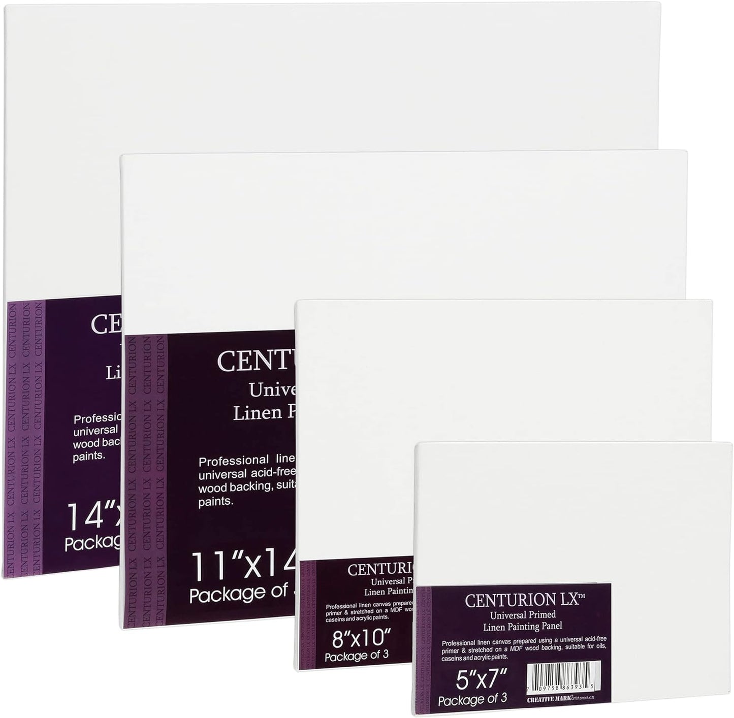 Centurion All-Media Primed Linen Panels - 6x8 3 Pack - 11oz Universal Primed Canvas Boards for Painting, Mounted on MDF Wood, Non-Warping, Ideal for Artists, Professionals, and Painters